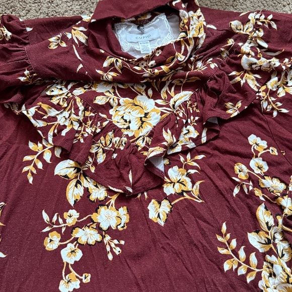 Cupio Burgundy Floral Long Sleeve Top - Picture 3 of 4